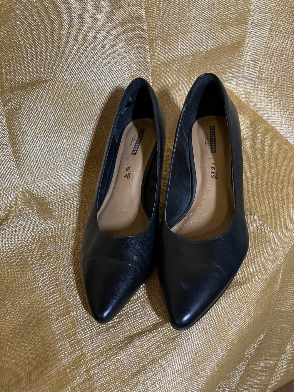 Clarks Black Pointed Leather Pump Heels